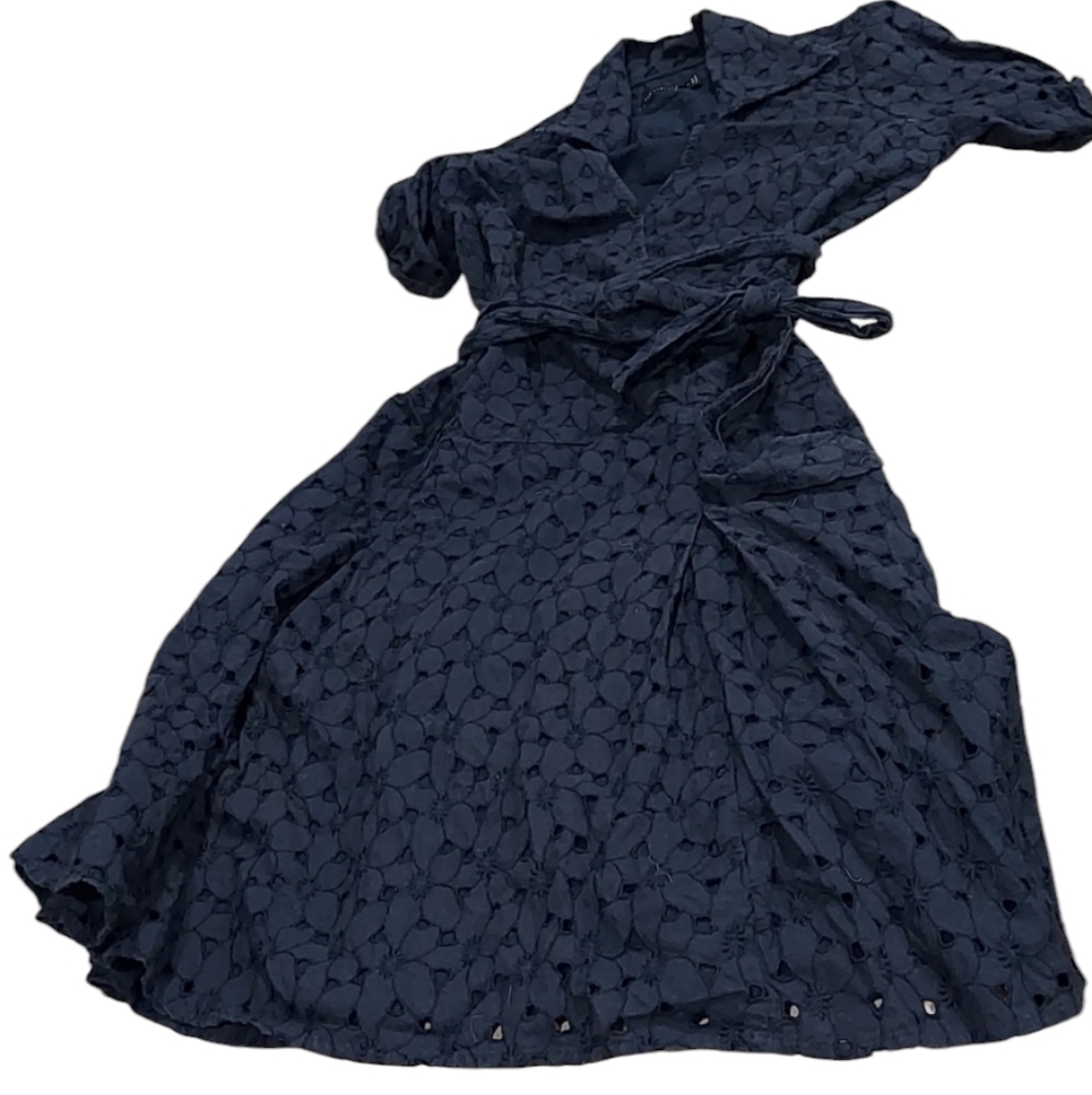 Y2k the limited floral navy eyelet mock wrap dress size 6